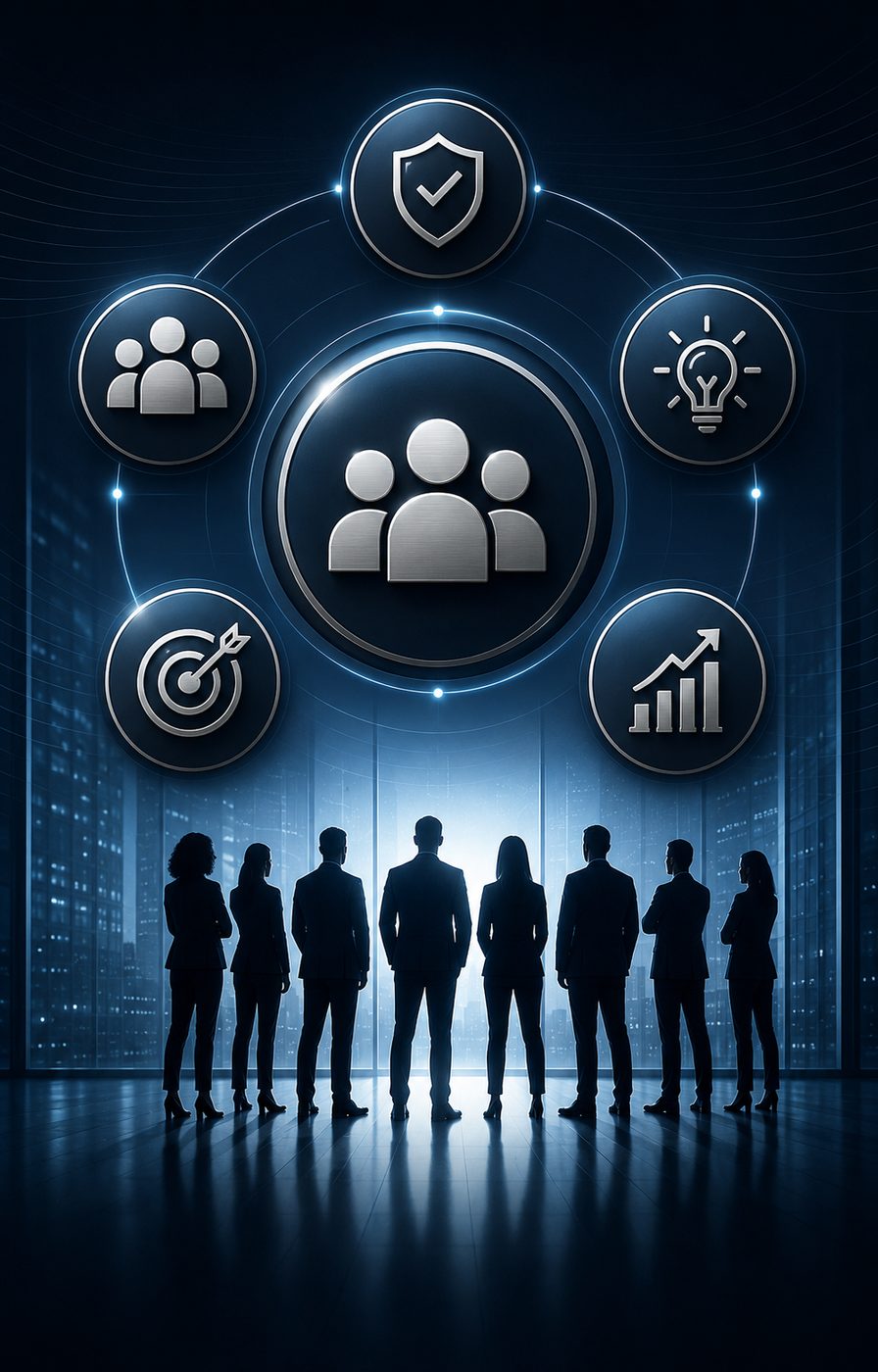 A team and visual symbols reflecting Brava's values of collaboration, trust and efficiency