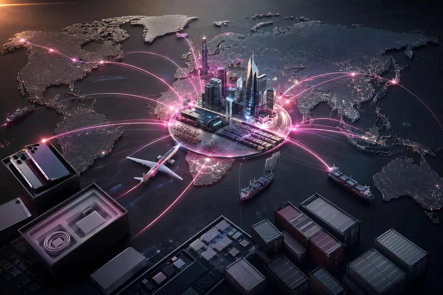 A global technology network connecting markets and supply routes through a modern hub