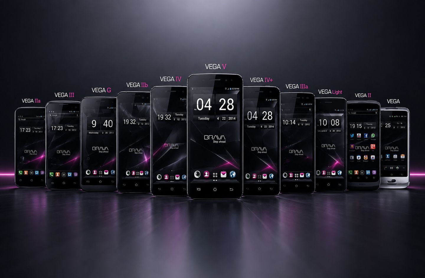 A collection of legacy Brava VEGA smartphones